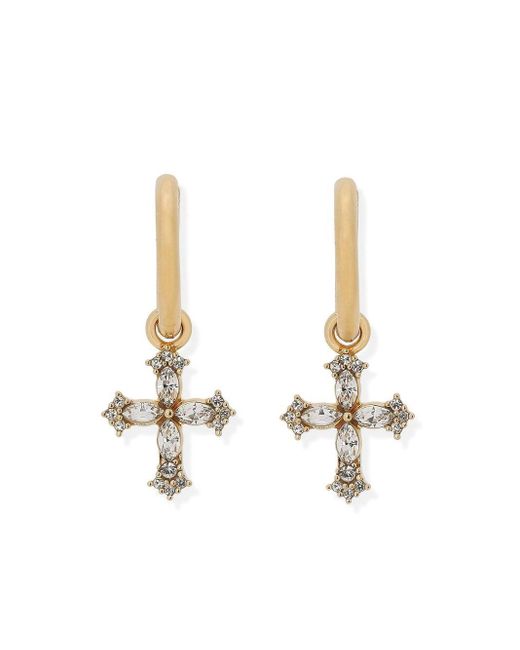 Dolce & Gabbana White Crystal-embellished Cross Earrings for men