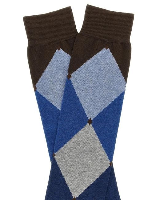 Ballantyne Blue Diamond-Pattern Socks for men