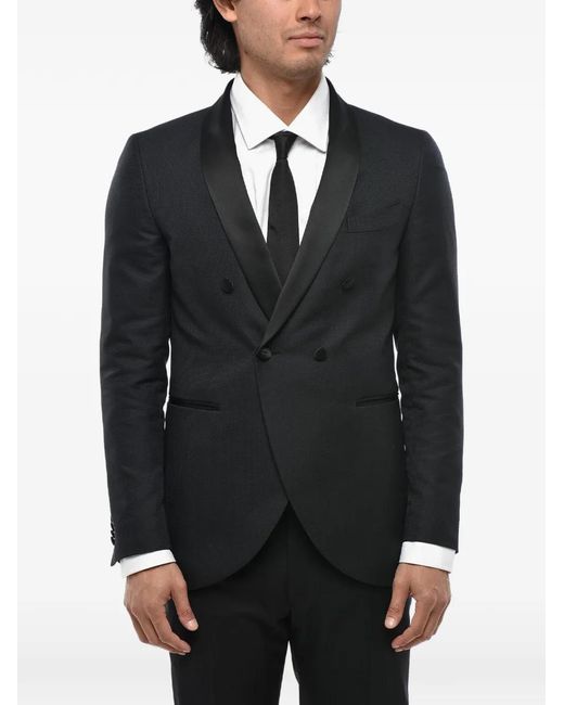 Corneliani Black Cc Collection Double-Breasted Shawl-Lapel Blazer for men