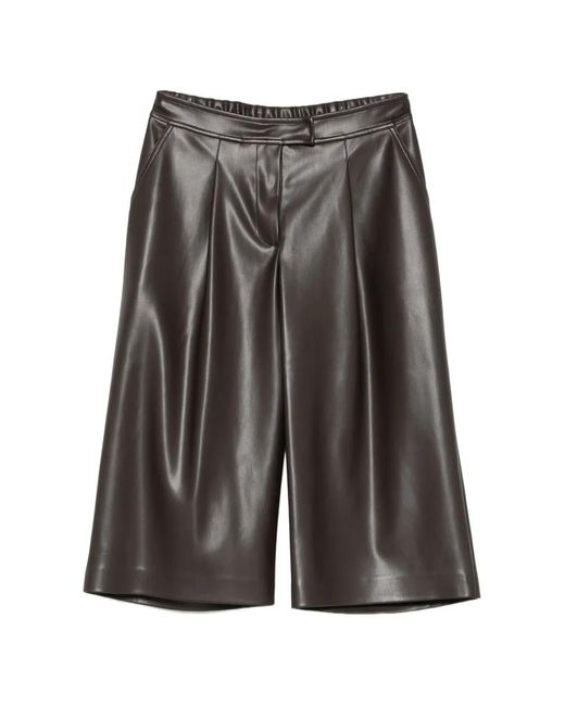 Alpha Studio Gray Pleated Knee-Length Shorts