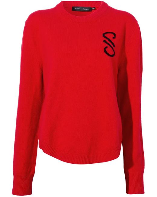 Proenza Schouler Red Intarsia Knit-Logo Merino-Wool Jumper