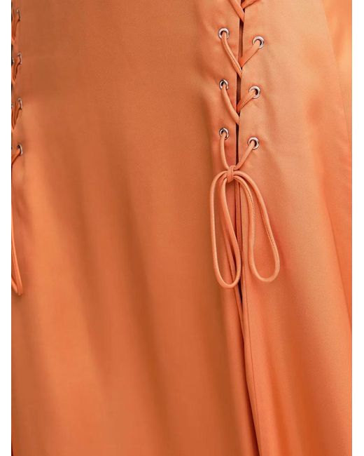 Pinko Orange Lace-Up V-Neck Midi Dress