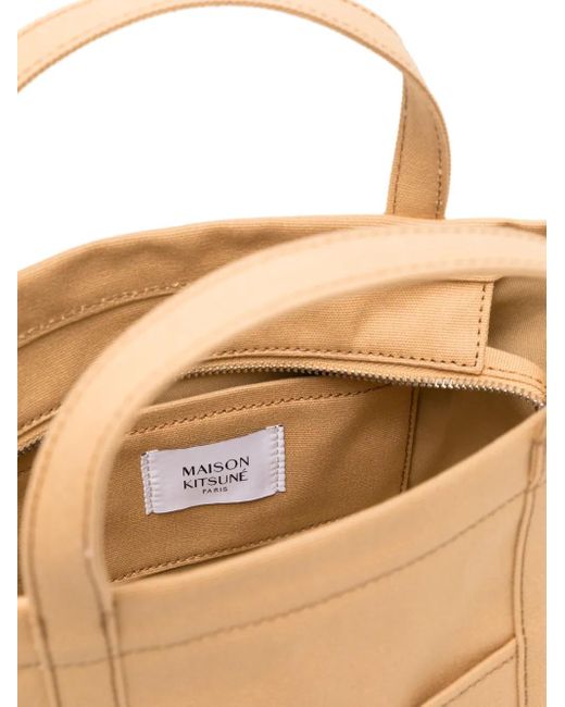 Maison Kitsuné Natural Small fox head tote bag
