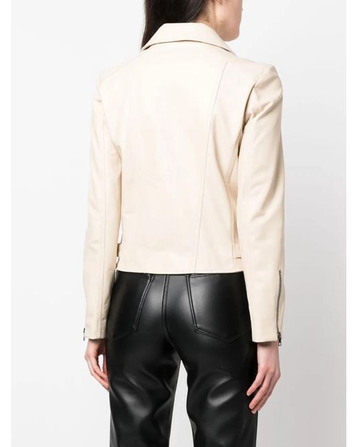 Simonetta Ravizza Natural Zip-Up Leather Biker Jacket