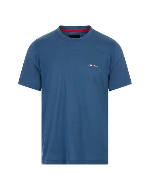 Kiton Blue Logo-Embroidered T-Shirt for men