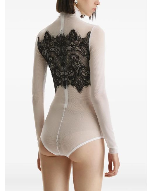 2310 STUDIO Gray Lace-Panelled Sheer Bodysuit