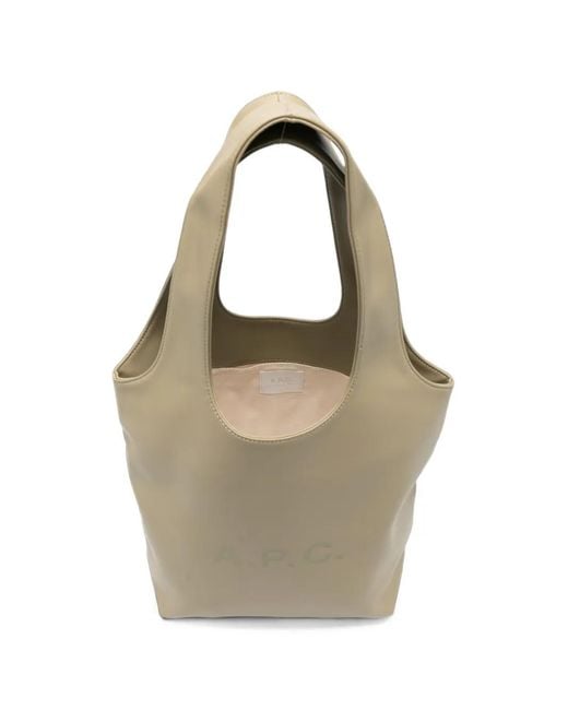A.P.C. Natural Logo-Print Leather Tote Bag