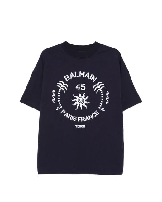 Balmain Blue Graphic-Print T-Shirt for men