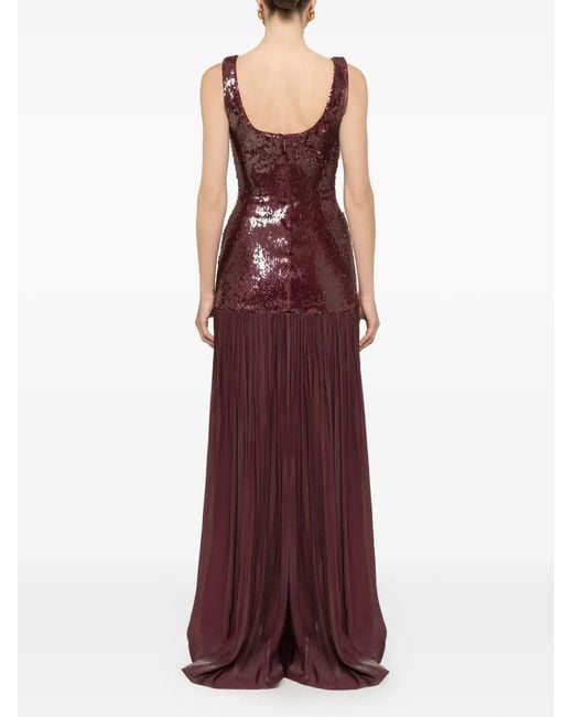 Nissa Purple Sequin-Embellished Crystal-Detail Maxi Dress