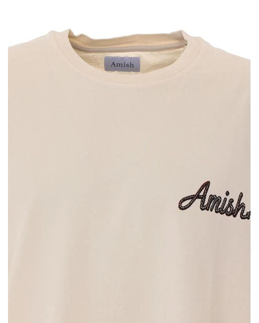 AMISH White Graphic-Print Logo-Embroidered T-Shirt for men