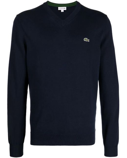 Lacoste Blue Logo-Embroidered Fine-Ribbed Jumper for men