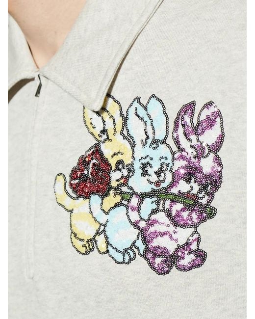KENZO White Rabbit-Motif Zip Sweater for men