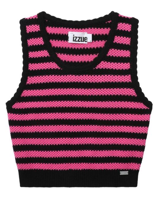Izzue Red Knitted Striped Cotton Top
