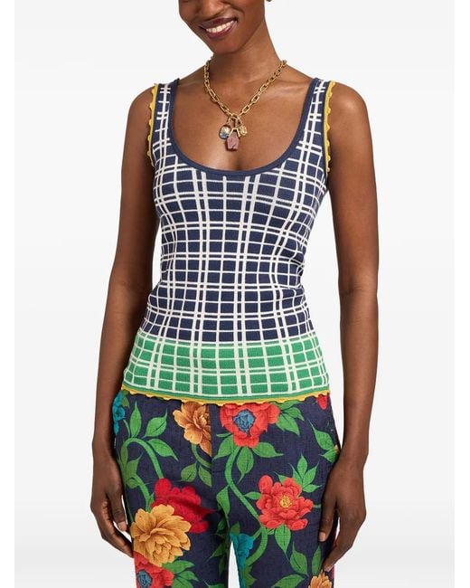 LaDoubleJ Blue Check Ribbed Top
