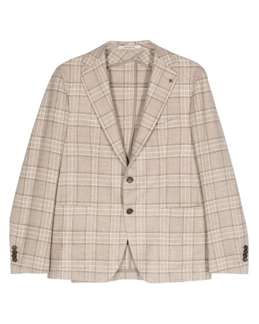 Tagliatore Natural Virgin-Wool-Blend Checked Blazer for men
