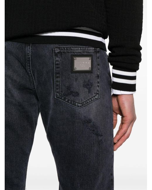 Dolce & Gabbana Blue Ripped-detailed Cotton Jeans for men