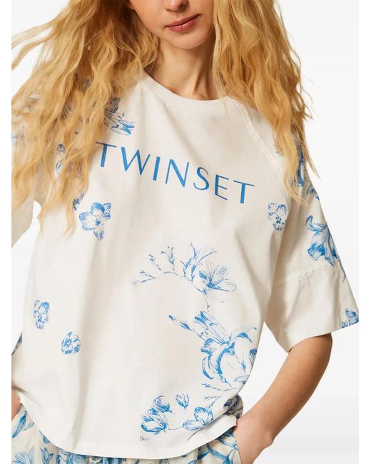 Twinset Blue Floral-Print T-Shirt