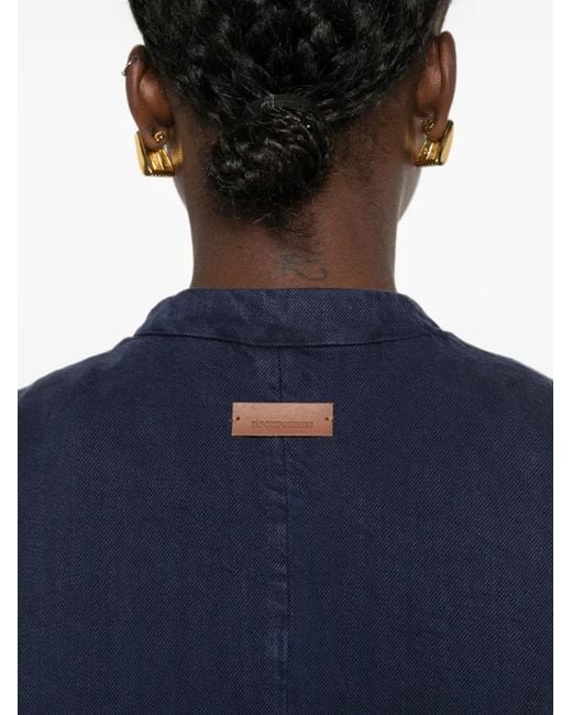 Emporio Armani Blue Buttoned Band-Collar Jacket