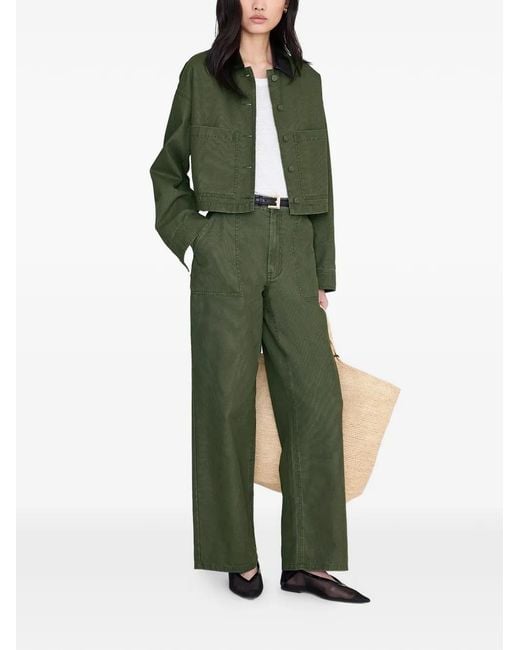 Anine Bing Green Yuma Contrast-Collar Cropped Jacket