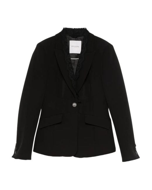ERMANNO FIRENZE Black Lace-Detail Single-Breasted Jacket