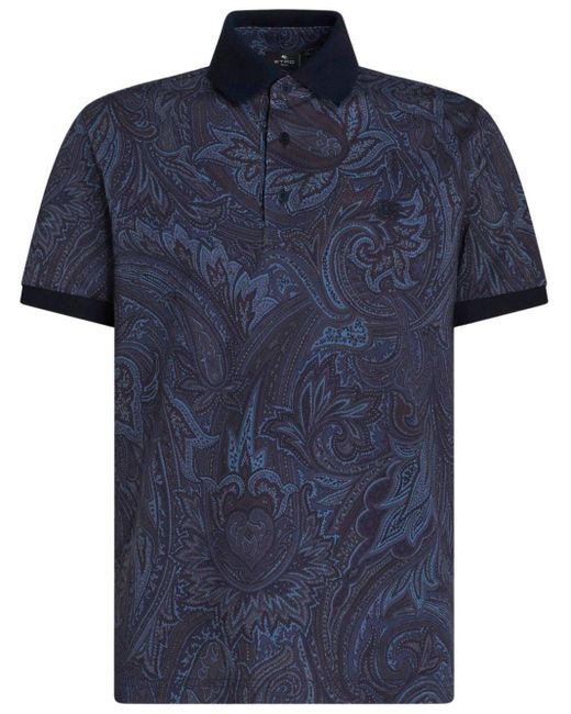 Etro Blue Polo Shirt Paisley Print for men