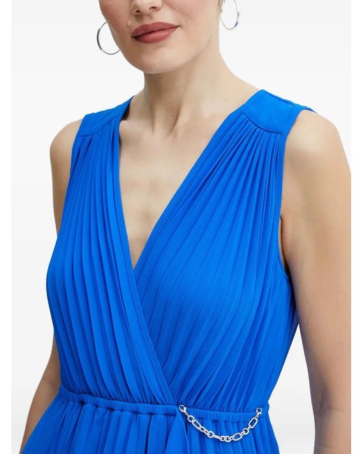 Morgan Blue Pleated Chain Midi Dress