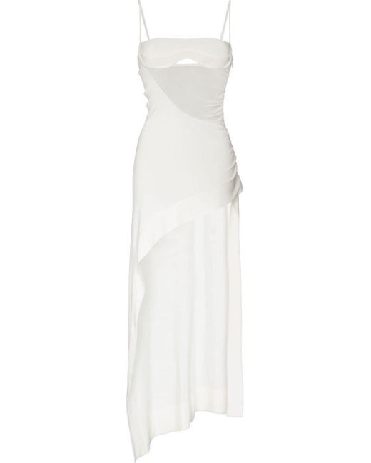 Mugler Semi-sheer Asymmetric Mini Dress in White | Lyst
