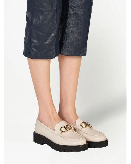Ferragamo Gray Gancini-Plaque Leather Loafers