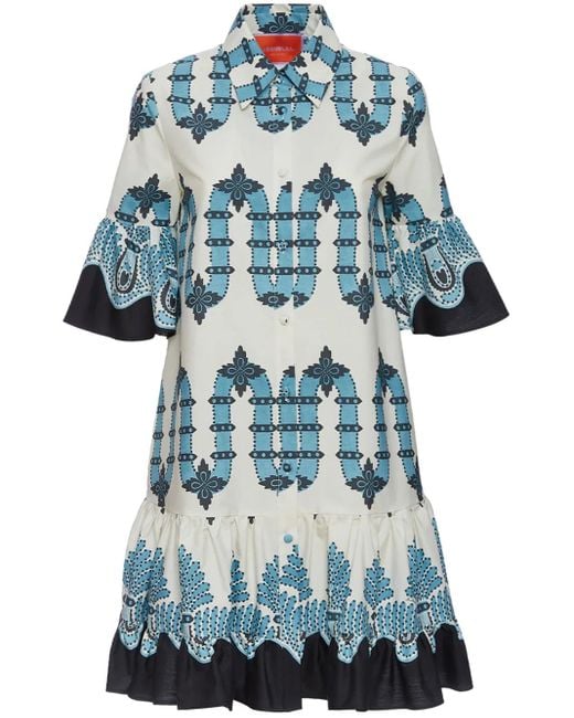 LaDoubleJ Blue Choux Printed Cotton Shirt Dress