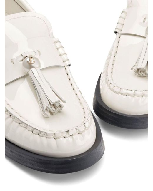 Jimmy Choo White Addie Pearl-embellished Leather Loafers