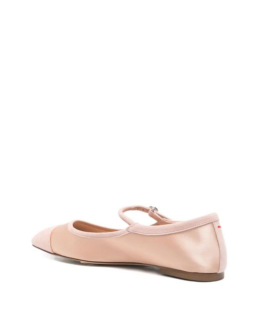 Aeyde Pink Cap-Toe Strap Flat Pumps