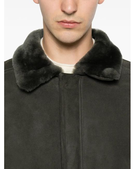 Eleventy Black Shearling-Collar Bomber Jacket for men