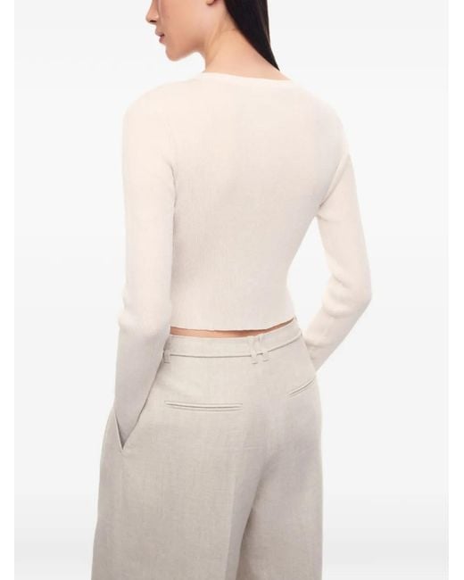 12 STOREEZ White Lattice Ribbed-Knit Cropped Sweatshirt