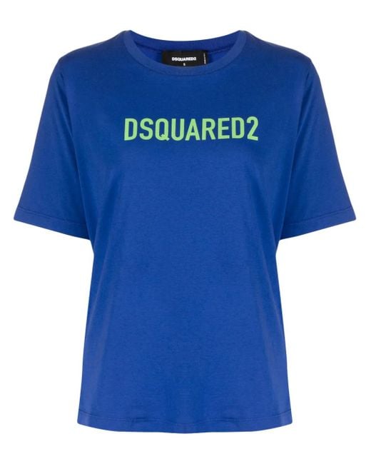 DSquared² Blue Logo-Print Cotton T-Shirt