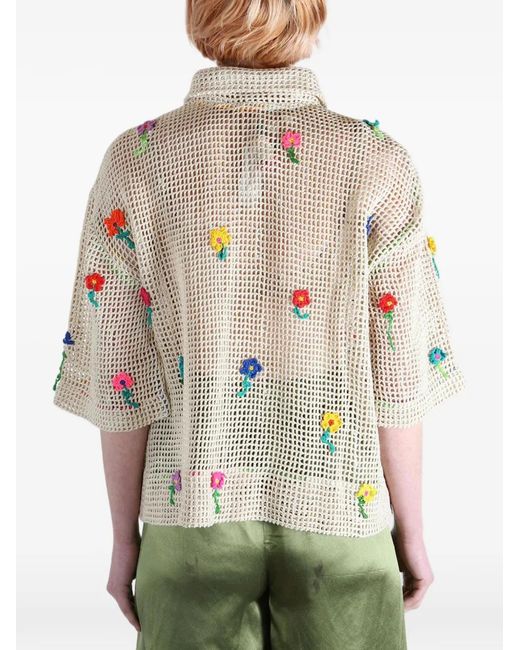 Péro White Floral Crochet Shirt