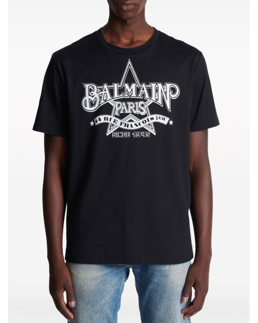 メンズ Balmain ロゴ Tシャツ Black