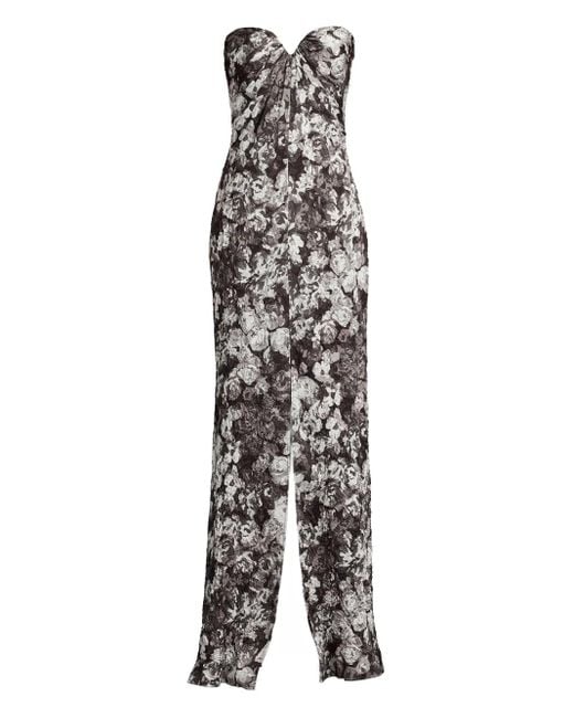 Tadashi Shoji White Carnie Floral-Print Strapless Dress