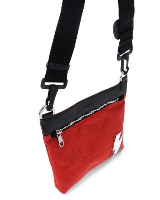 Neil Barrett Red Fair Isle Thunderbolt Messenger Bag for men