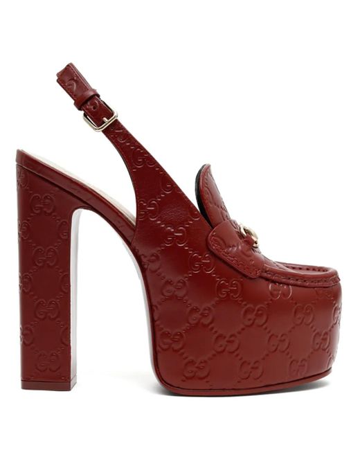Gucci Red Horsebit Platform Loafer Slingback, Leather