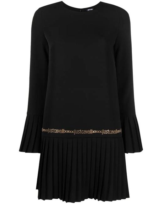 Just Cavalli Black Logo-Studded Pleat-Detail Minidress
