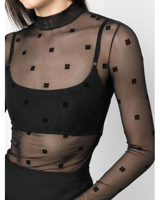 Givenchy Black Logo-print Mesh Bodysuit
