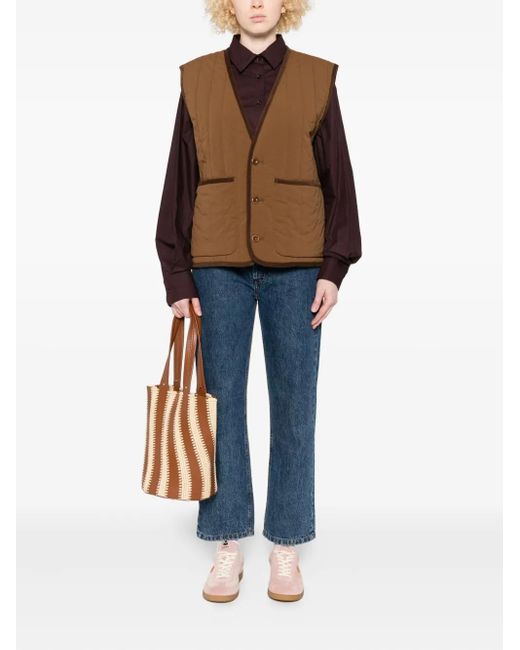 A.P.C. Brown V-Neck Quilted-Pattern Gilet for men