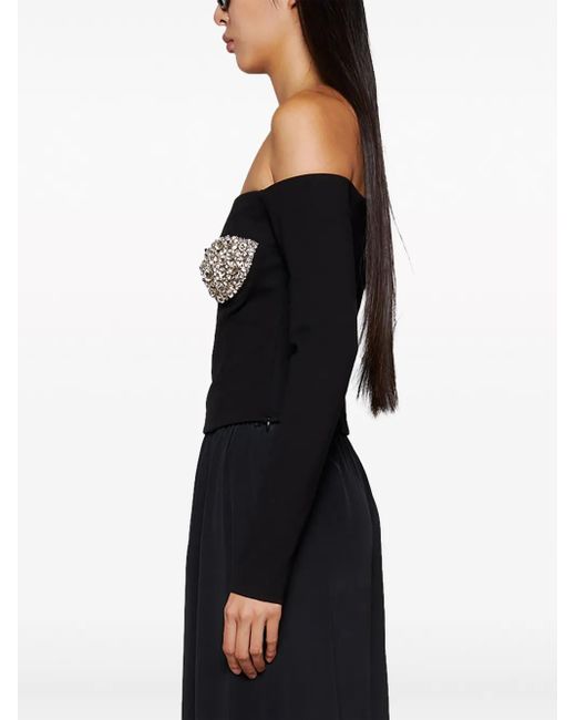 Top con hombros descubiertos y bustier con cristal Area de color Black