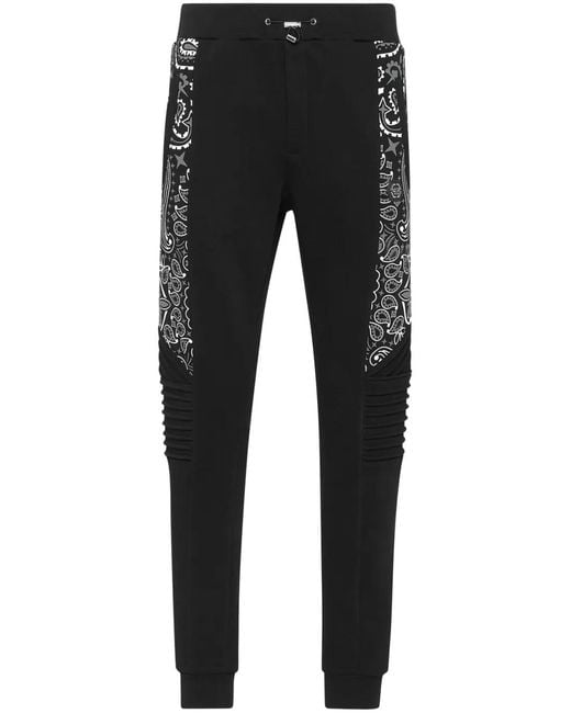Philipp Plein Black Bandana-Print Track Pants for men