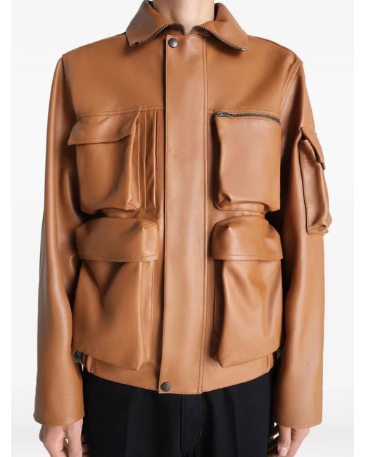 Lemaire Brown Multipocket Leather Jacket