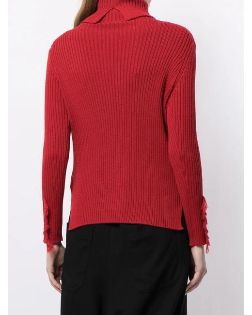 Y's Yohji Yamamoto Red Fringed Ribbed Jumper