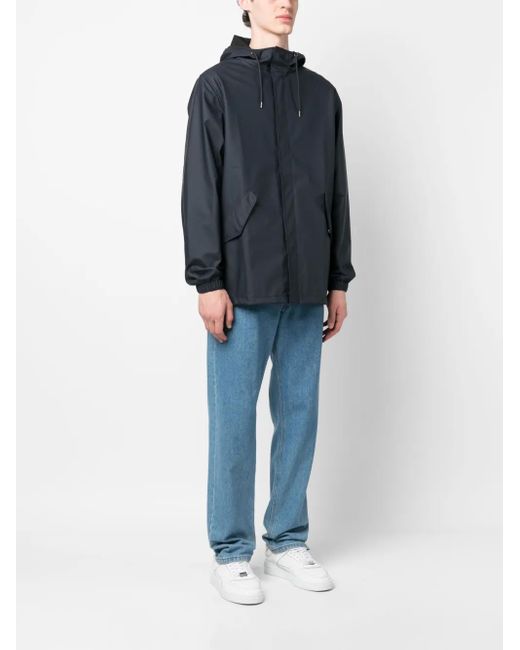 Rains Blue Drawstring-Hood Parka Jacket
