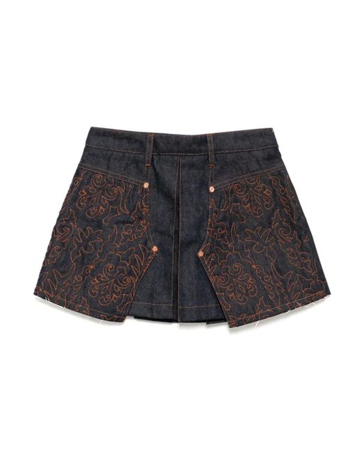 ANDERSSON BELL Denim Plooirok Met Geborduurde Vlakken in het Black