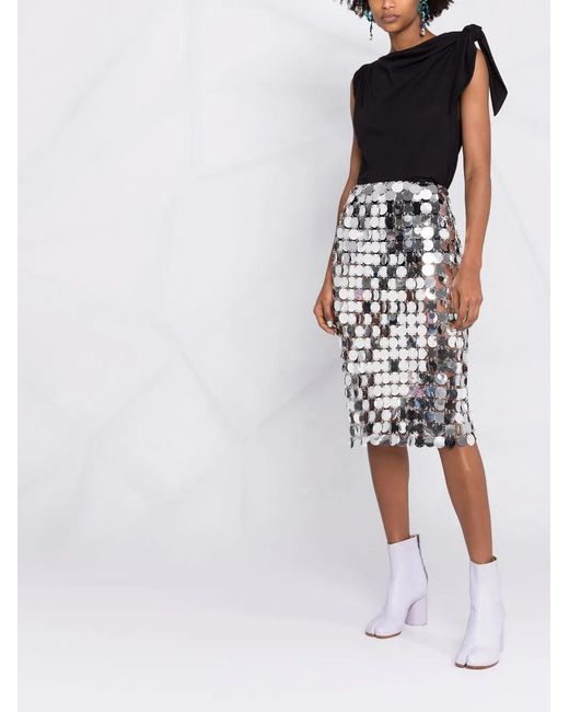 Rabanne Gray Mirror-Effect Sequin Midi Skirt