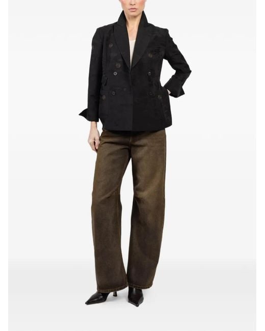 Ibrigu Black Double-Breasted Button Blazer